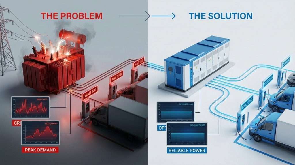 EV Charging Peak Shaving: How BESS Prevents Costly Grid Upgrades for EV Fleets